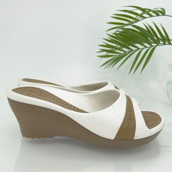 Crocs Sassari Slide Sandal Women's Size 7 Brown White Rubber Slip On Shoes - Picture 5 of 14